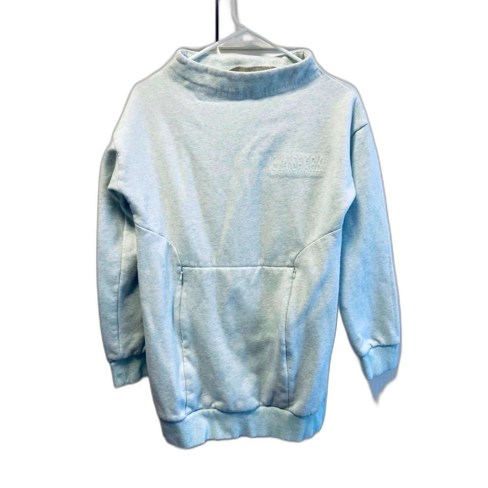 Gymshark Womens Small Light Blue Marl Funnel Neck Zipper‎ Pocket Sweatshirt
